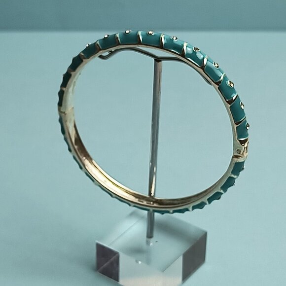 NORDSTROM Sequin Enamel Hinge Bangle Bracelet Clamper Turquoise Silver Tone - Picture 3 of 7